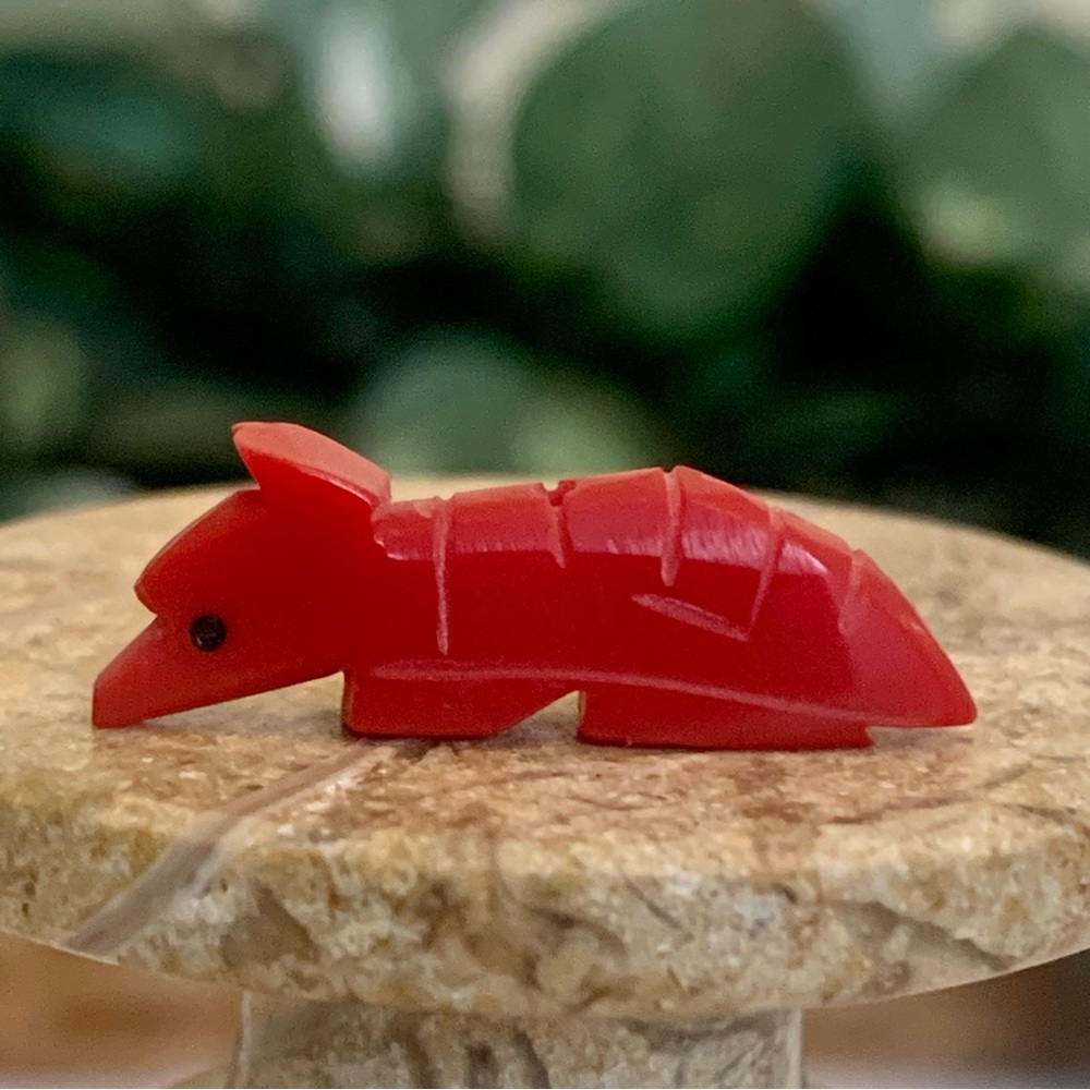 Vintage Coral Zuni Fetish Armadillo Bead Native American Carved Spirit Animal 1" - Picture 11 of 12